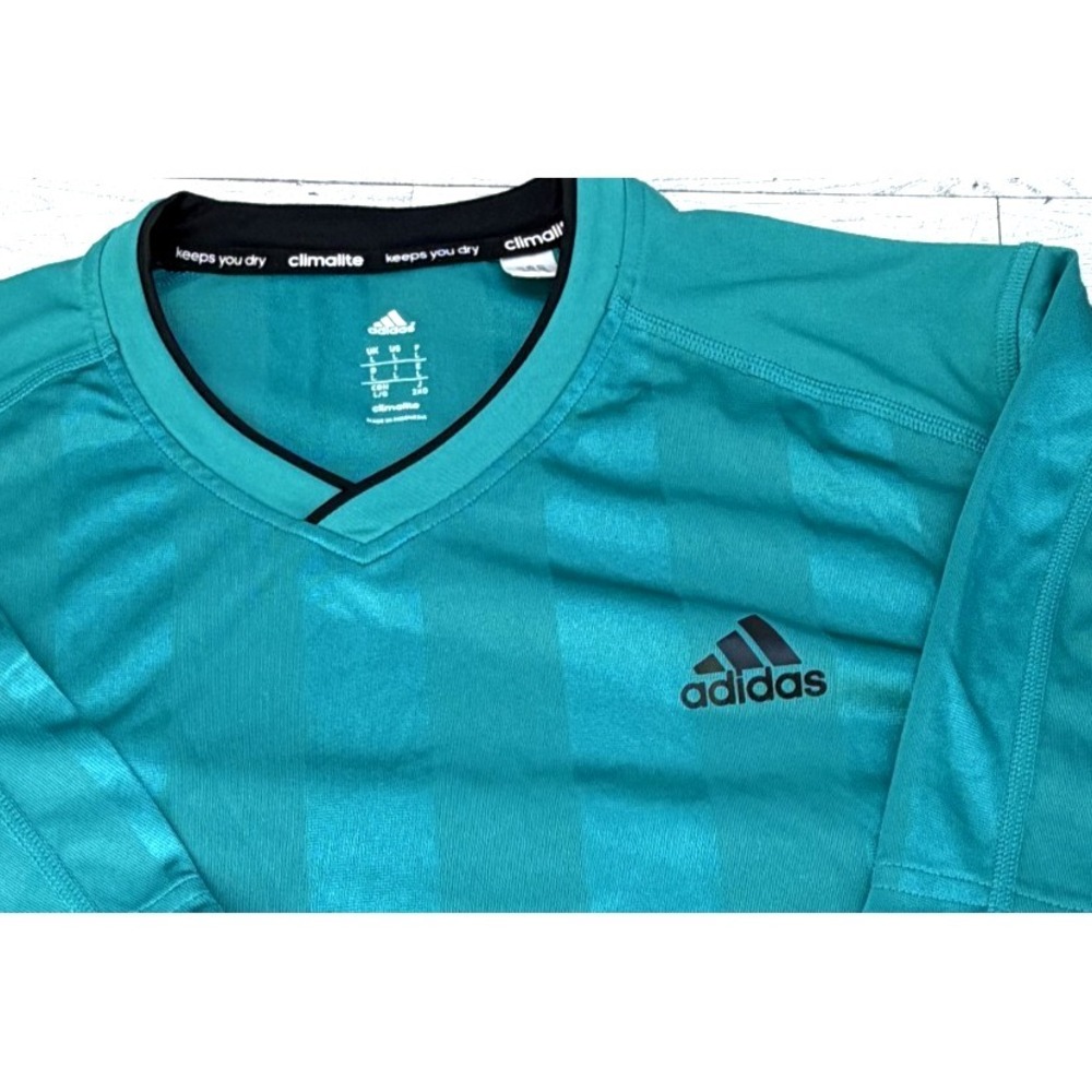 Adidas Men's V-Neck Short Sleeve Striped Top Climalite Green & Black LARGE